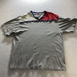 Vtg 90s Tommy Hilfiger Big Flag Colorblock Gray V Neck T Shirt Mens X-Large